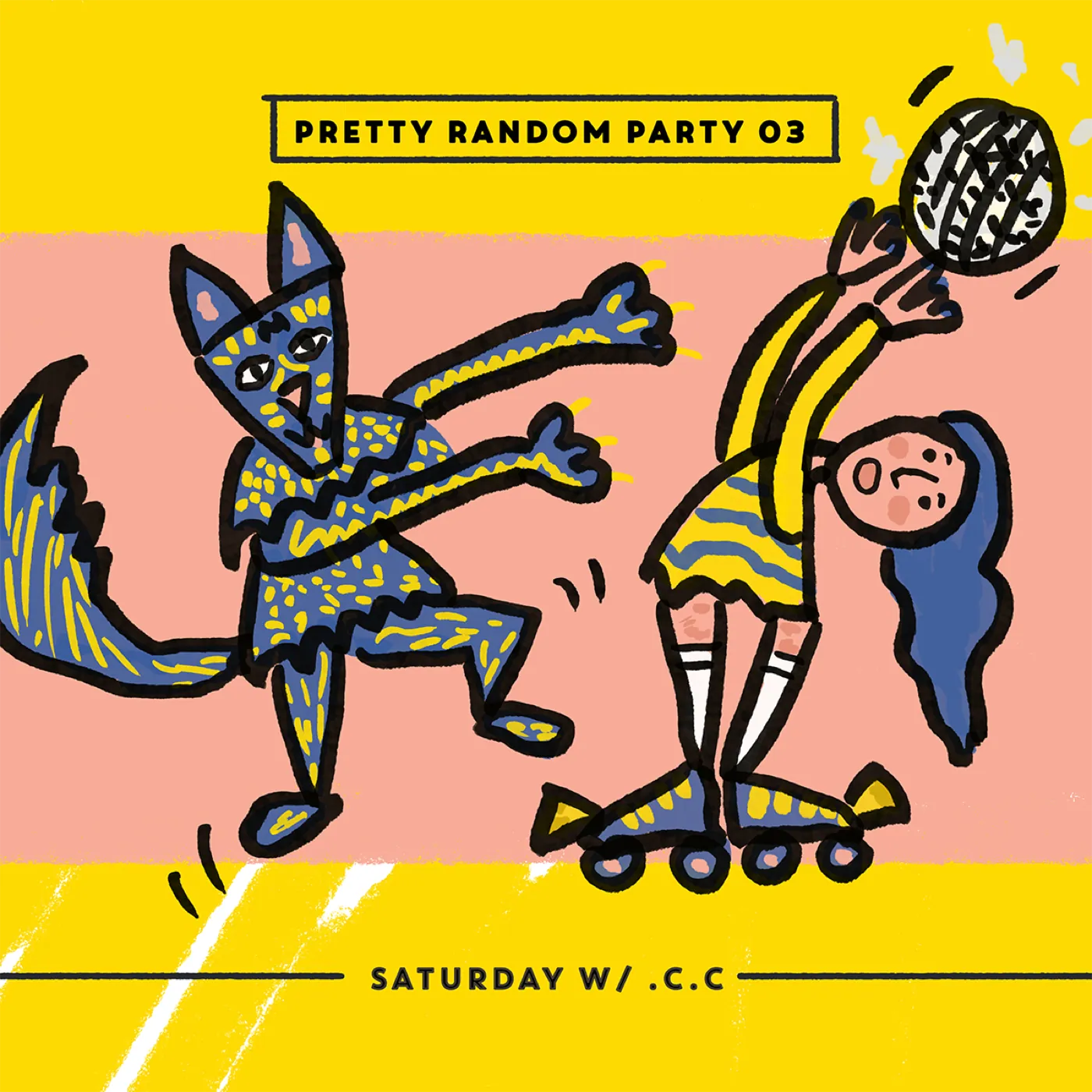 Pretty Random Party, afiș, desenat de .C.C